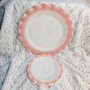 Hazel Atlas • Pink Crinoline • Diner Plate & Saucer • Pink & White • Vintage